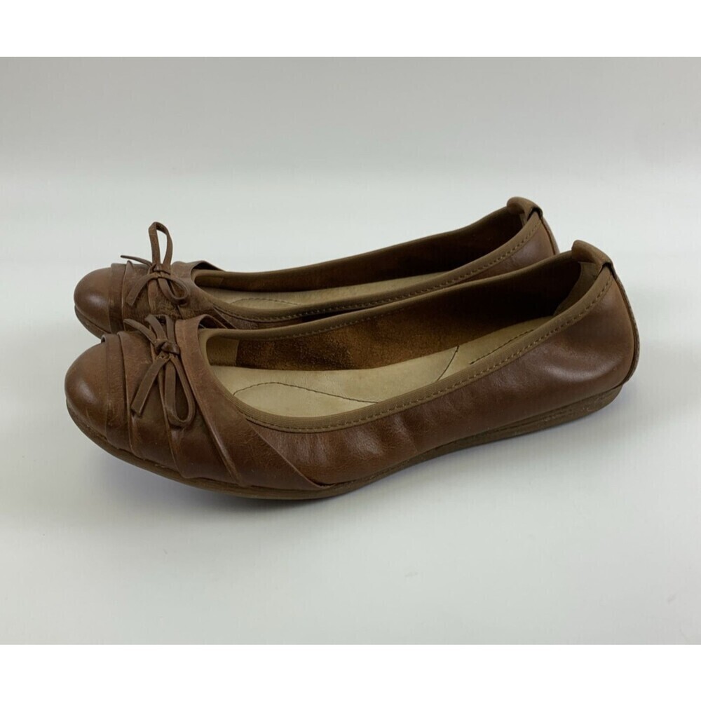 Born Chelan Ballet Flat Brown Leather Slip On Bow Round Toe Comfort Womens 7.5 - Picture 2 of 11
